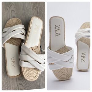 Zara Jute Quilted Leather Sandals Flat New